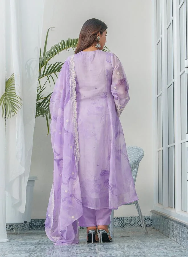 Dw  Women Floral Embroidered Straight Kurta and Trousers with Dupatta Set for Women | Best Price UAE